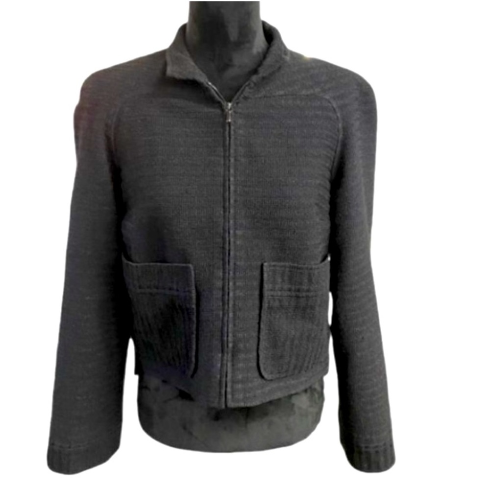 CHANEL Uniform Black Ribbed Crop Zip up Jacket